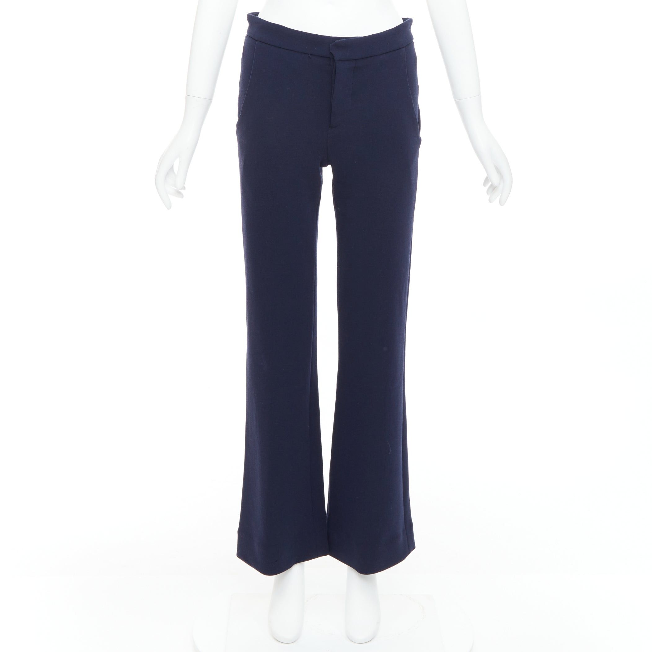 Marni MARNI navy virgin wool blend wide leg mid waist pants IT38 XS Size 26" / US 2 / IT 38 - 9 Thumbnail