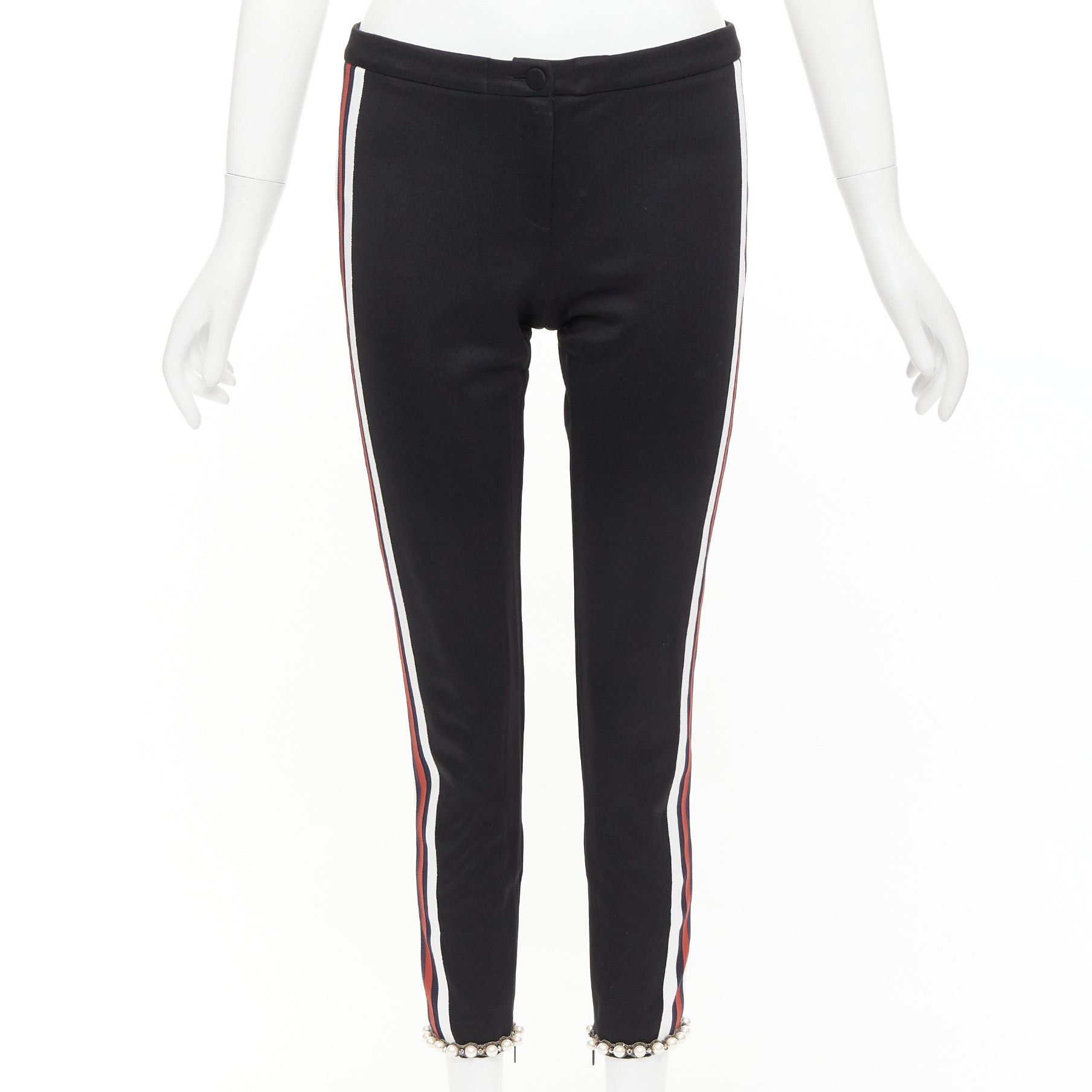 Gucci GUCCI black red pearl embellished hem webbing trims jogger pants S Size 27" / US 4 / IT 40 - 3 Thumbnail