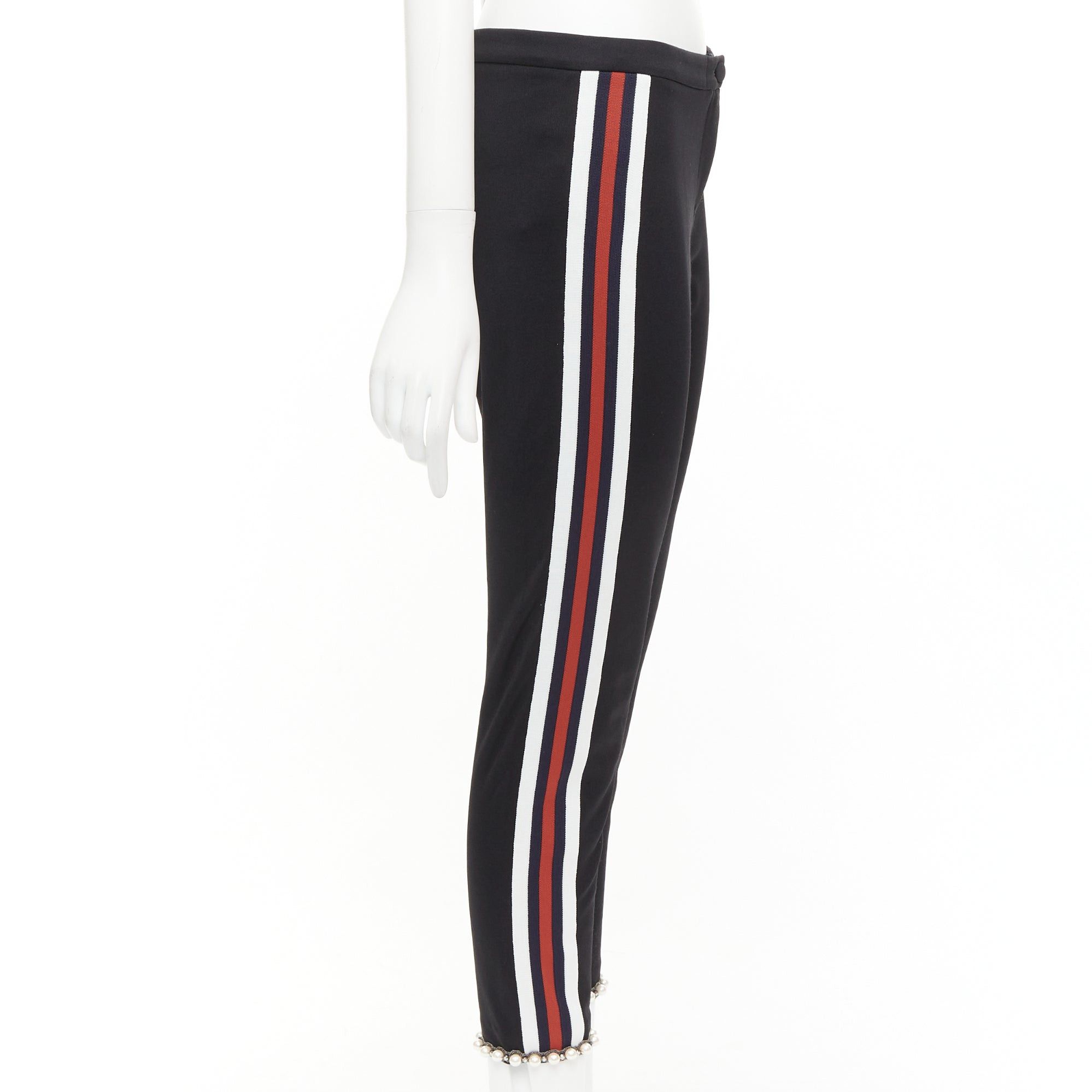 Gucci GUCCI black red pearl embellished hem webbing trims jogger pants S Size 27" / US 4 / IT 40 - 4 Thumbnail