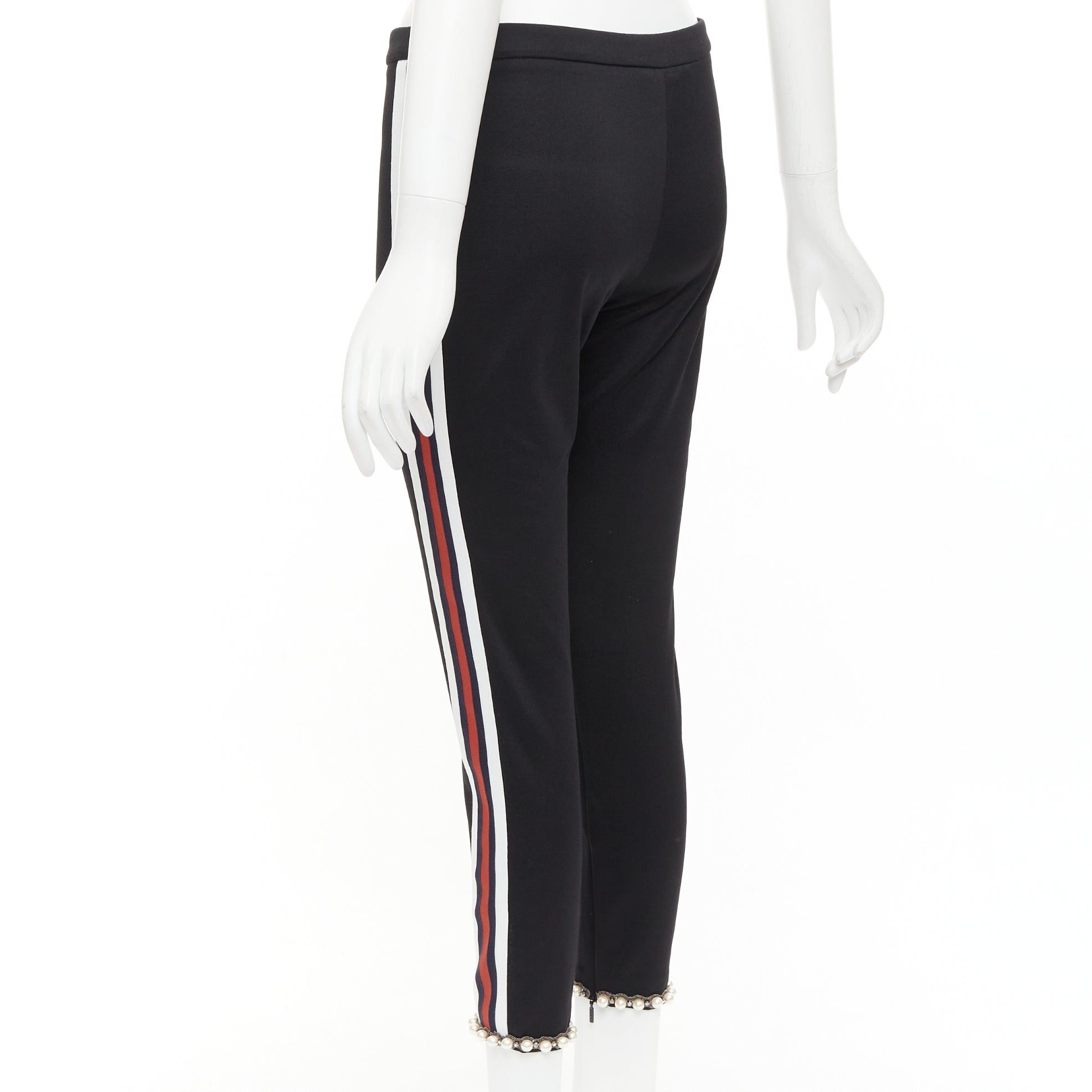 Gucci GUCCI black red pearl embellished hem webbing trims jogger pants S Size 27" / US 4 / IT 40 - 6 Thumbnail