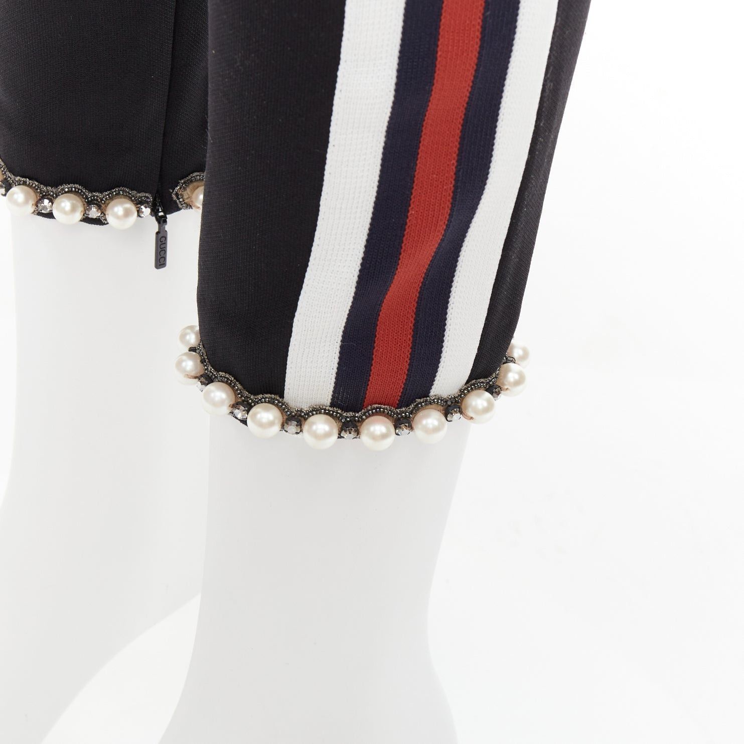 Gucci GUCCI black red pearl embellished hem webbing trims jogger pants S Size 27" / US 4 / IT 40 - 2 Thumbnail