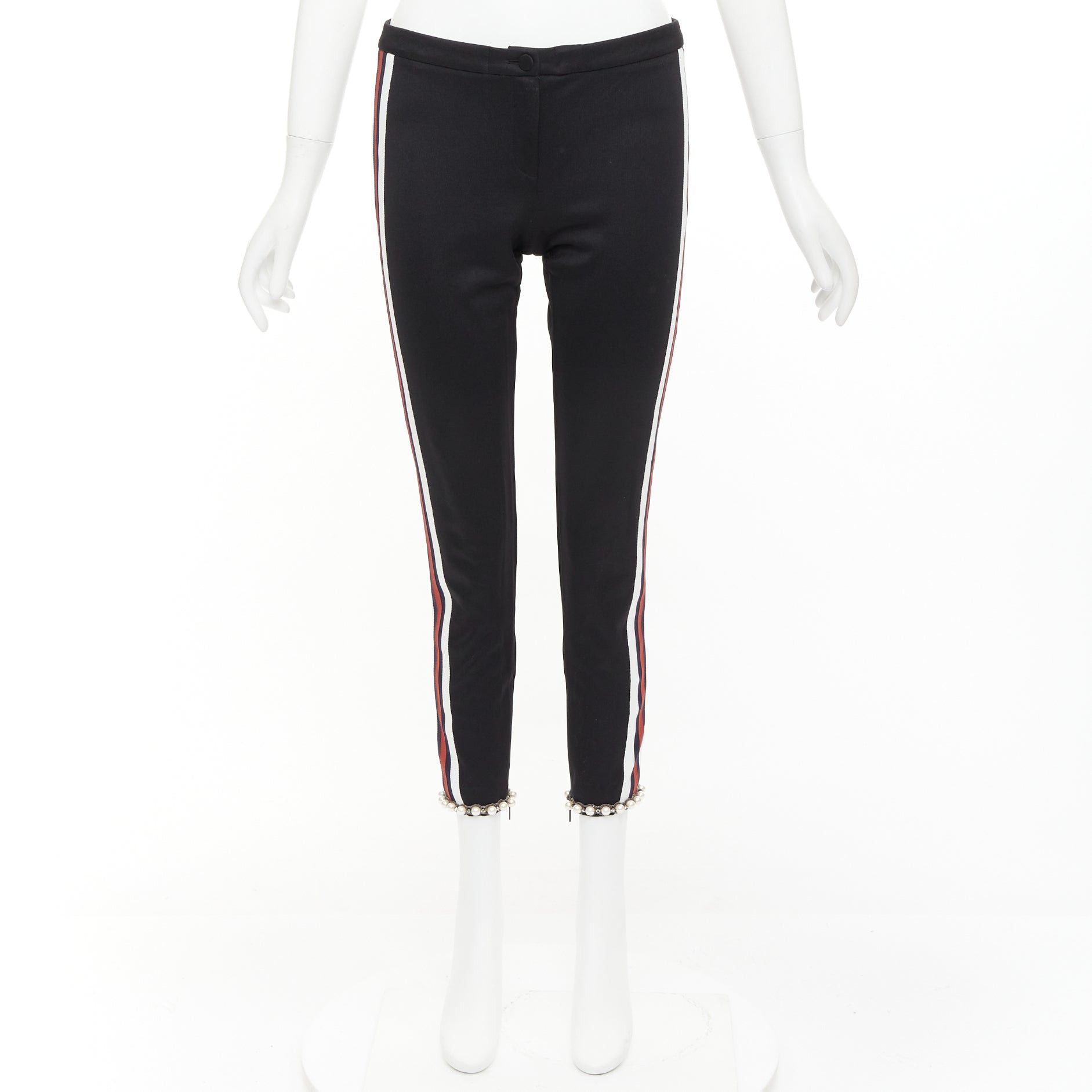 Gucci GUCCI black red pearl embellished hem webbing trims jogger pants S Size 27" / US 4 / IT 40 - 9 Thumbnail