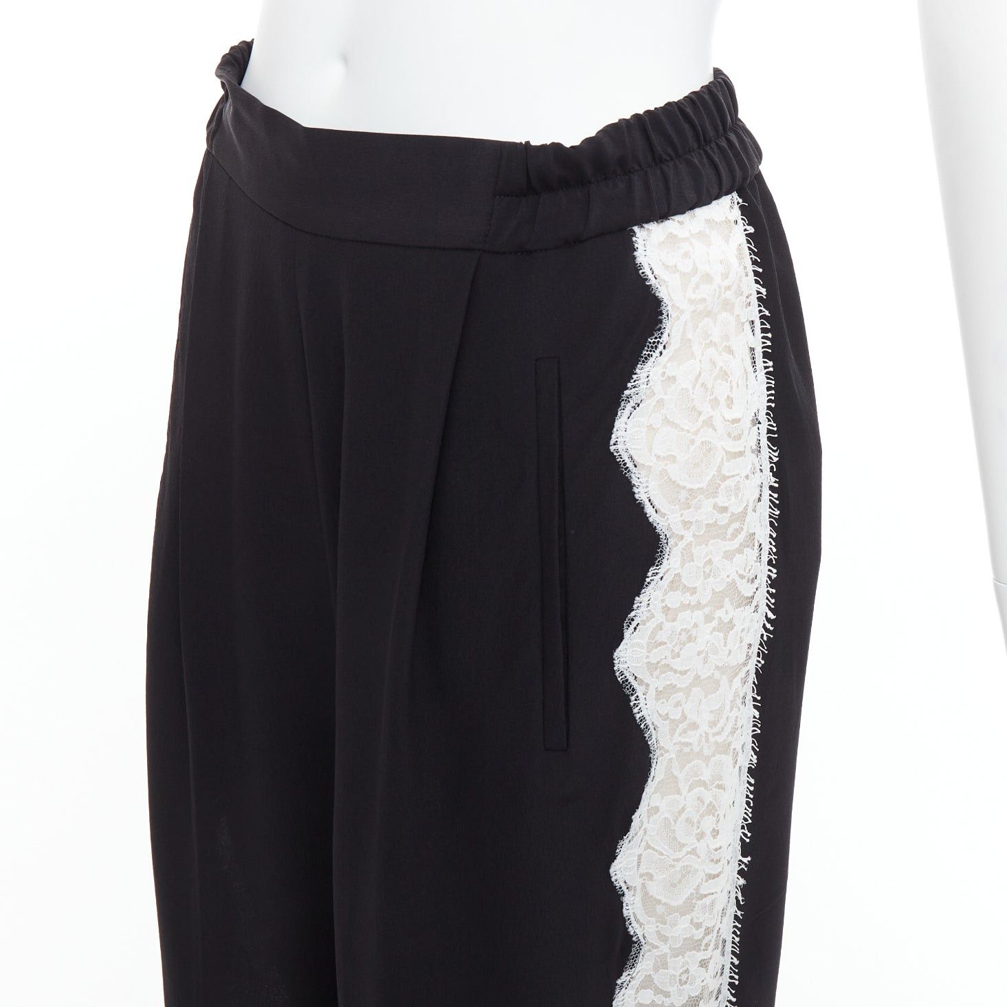 Stella McCartney STELLA MCCARTNEY 2018 100% silk black white lace trim pants IT36 XXS Size 25" / US 0 / IT 36 - 7 Thumbnail
