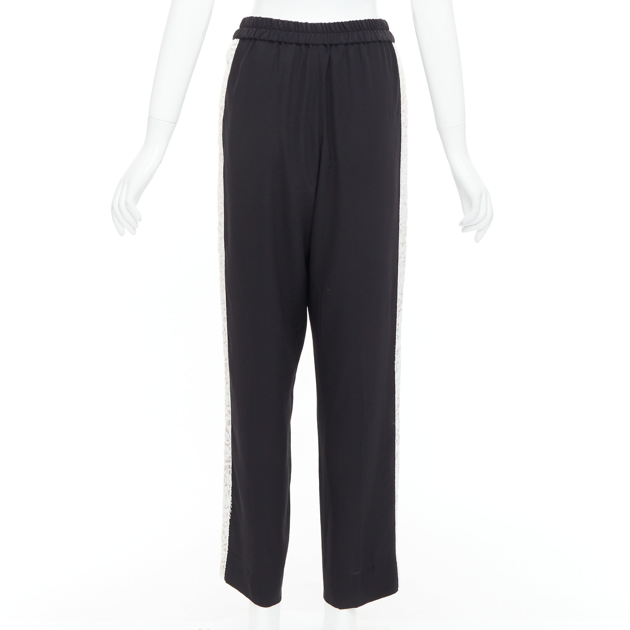 Stella McCartney STELLA MCCARTNEY 2018 100% silk black white lace trim pants IT36 XXS Size 25" / US 0 / IT 36 - 5 Thumbnail