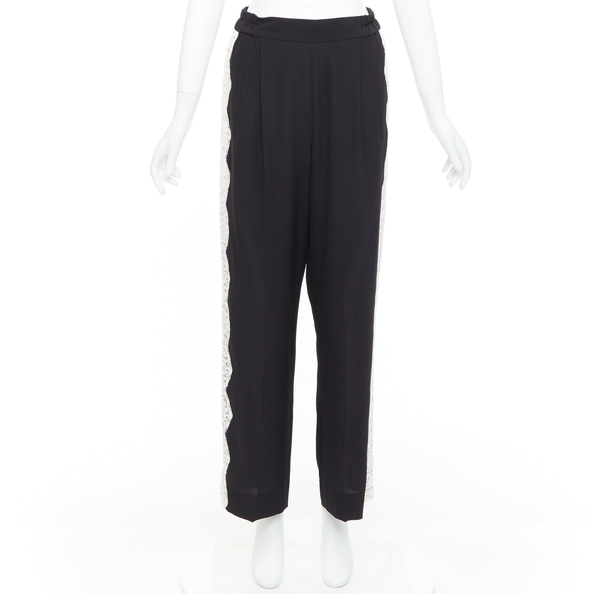 Stella McCartney STELLA MCCARTNEY 2018 100% silk black white lace trim pants IT36 XXS Size 25" / US 0 / IT 36 - 9 Thumbnail