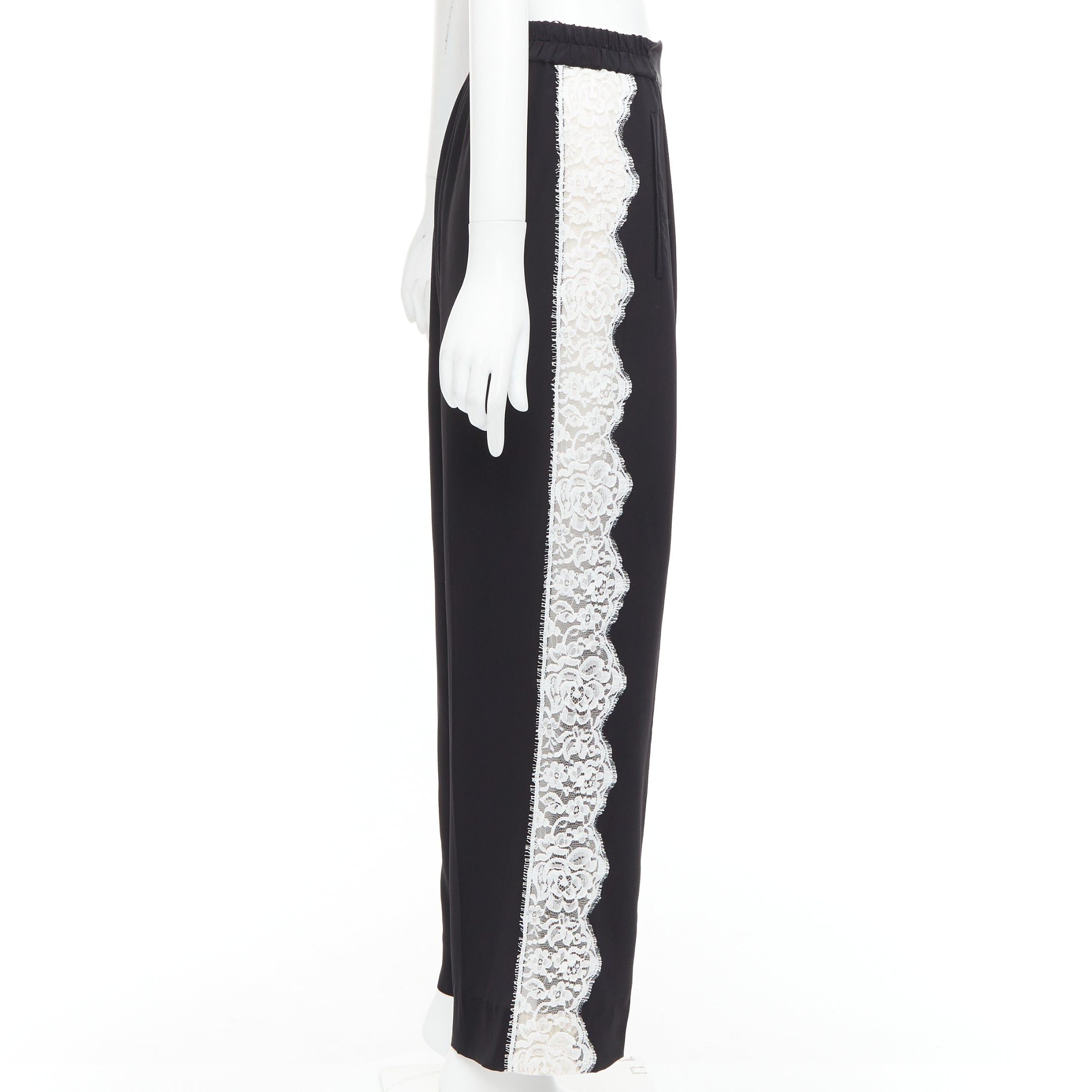 Stella McCartney STELLA MCCARTNEY 2018 100% silk black white lace trim pants IT36 XXS Size 25" / US 0 / IT 36 - 4 Thumbnail