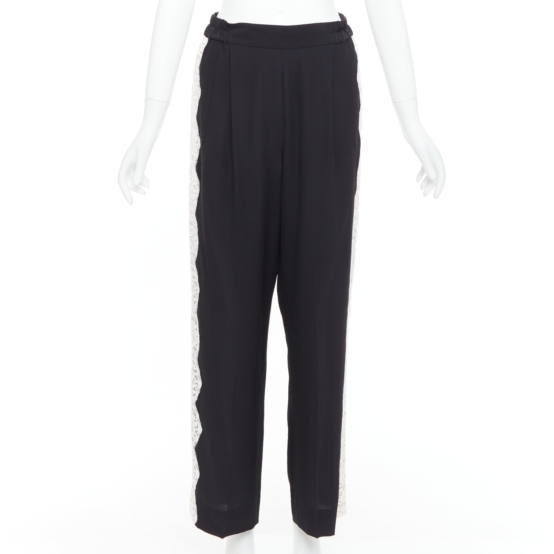 Stella McCartney STELLA MCCARTNEY 2018 100% silk black white lace trim pants IT36 XXS Size 25" / US 0 / IT 36 - 3 Thumbnail