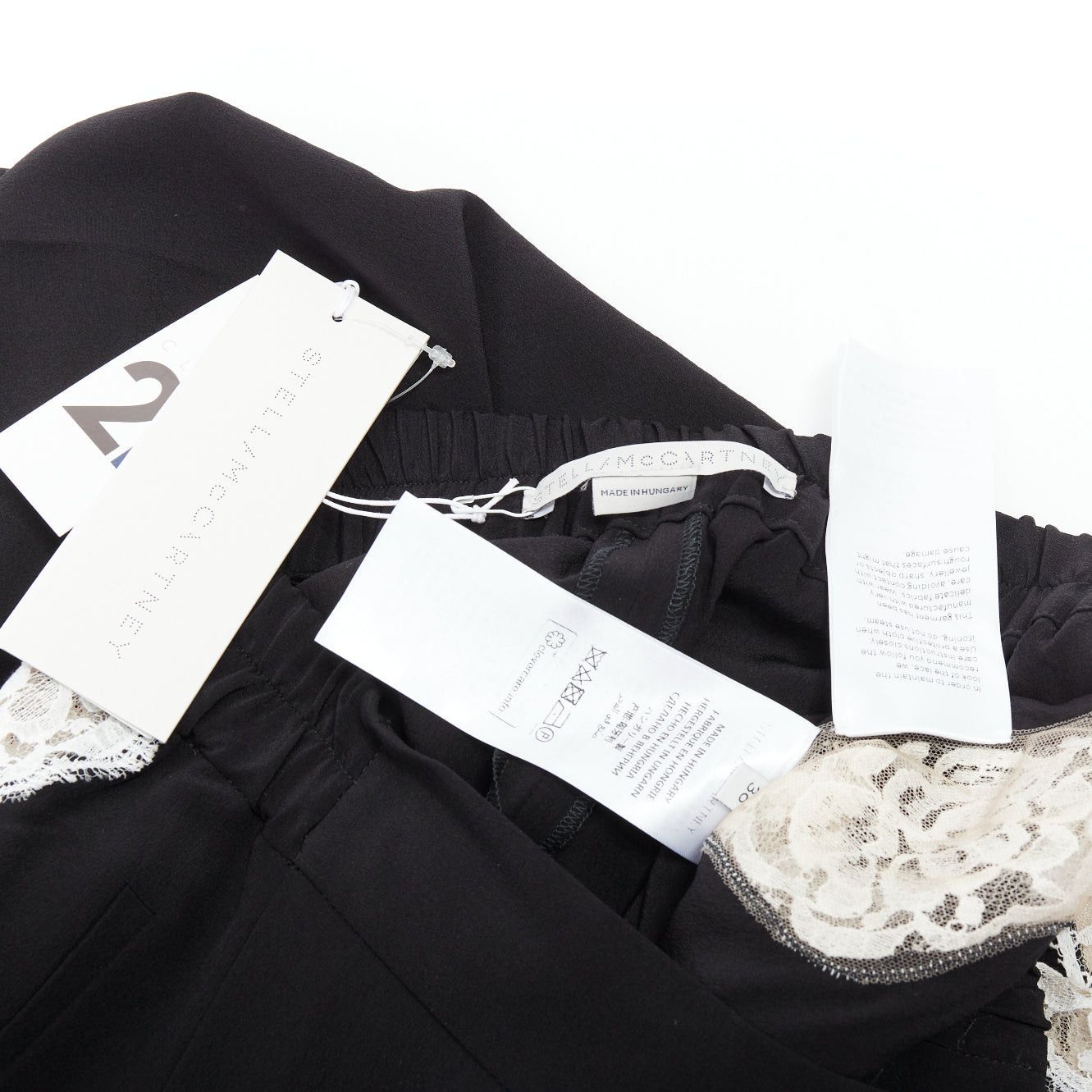 Stella McCartney STELLA MCCARTNEY 2018 100% silk black white lace trim pants IT36 XXS Size 25" / US 0 / IT 36 - 8 Thumbnail
