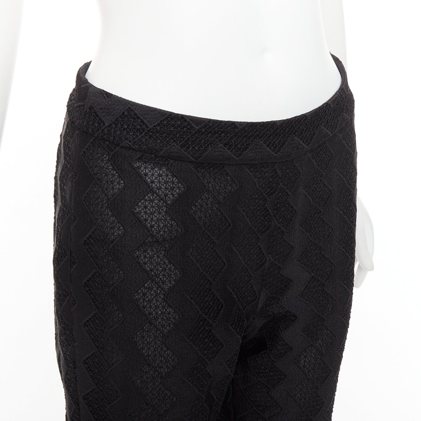 Giambattista Valli GIAMBATTISTA VALLI GIAMBA black zigzag lace lined flare pants IT40 XS Size 27" / US 4 / IT 40 - 2 Thumbnail