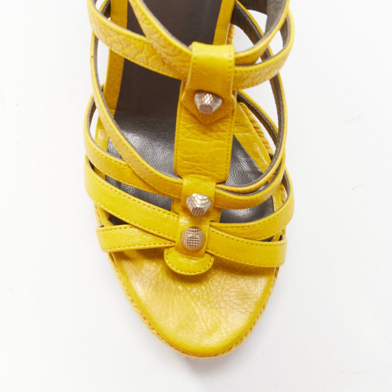 Balenciaga BALENCIAGA Vintage Arena yellow studded grey espadrille wedge heel EU38 Size US 8 / IT 38 - 6 Thumbnail
