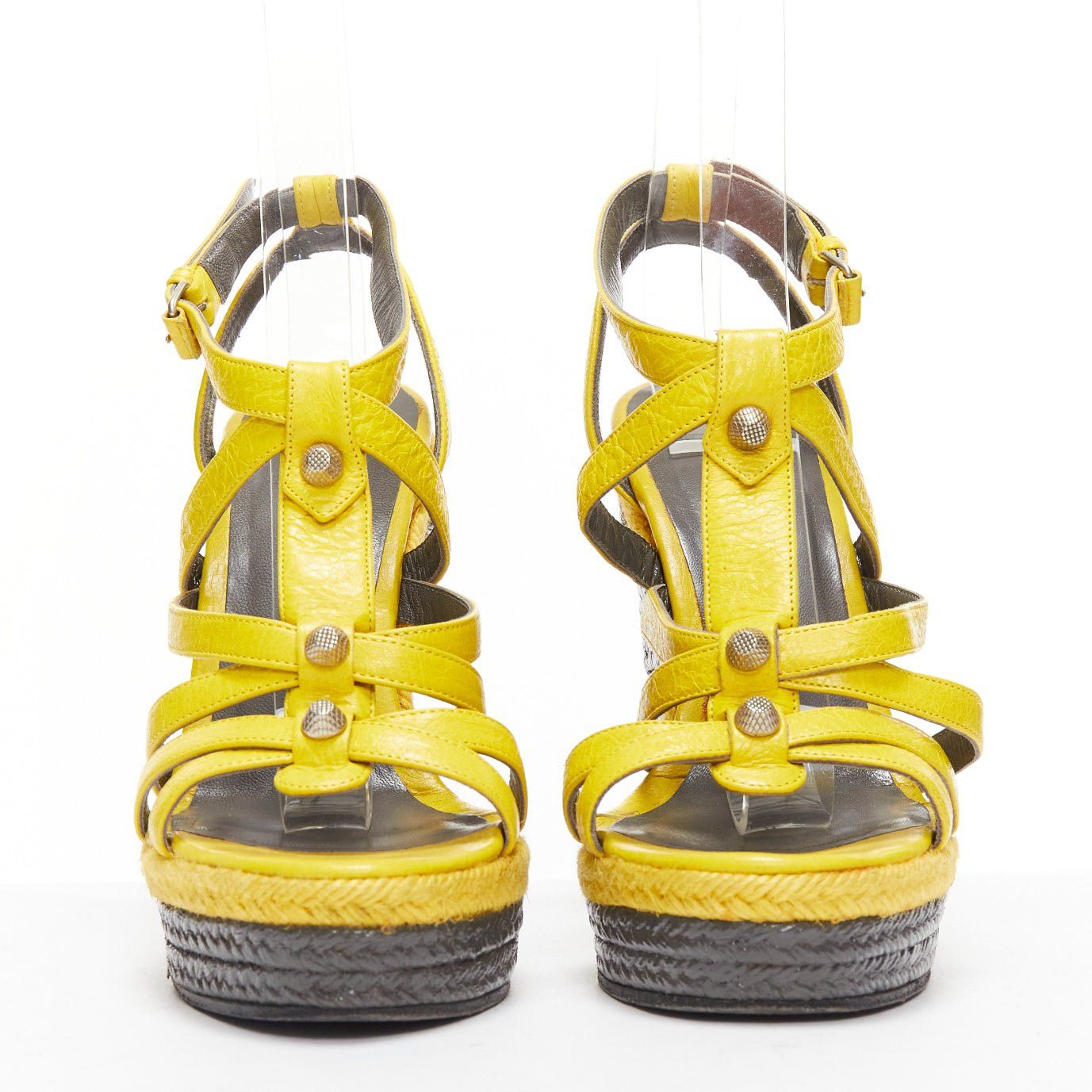 Balenciaga BALENCIAGA Vintage Arena yellow studded grey espadrille wedge heel EU38 Size US 8 / IT 38 - 3 Thumbnail