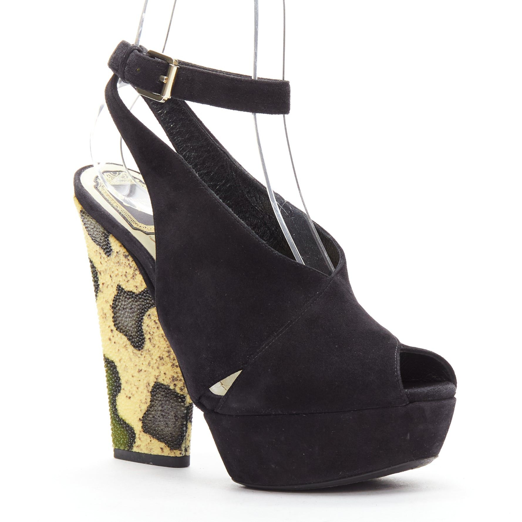 Dior CHRISTIAN DIOR Vintage yellow scaled leather black suede platforms EU38 Size US 8 / IT 38 - 2 Thumbnail