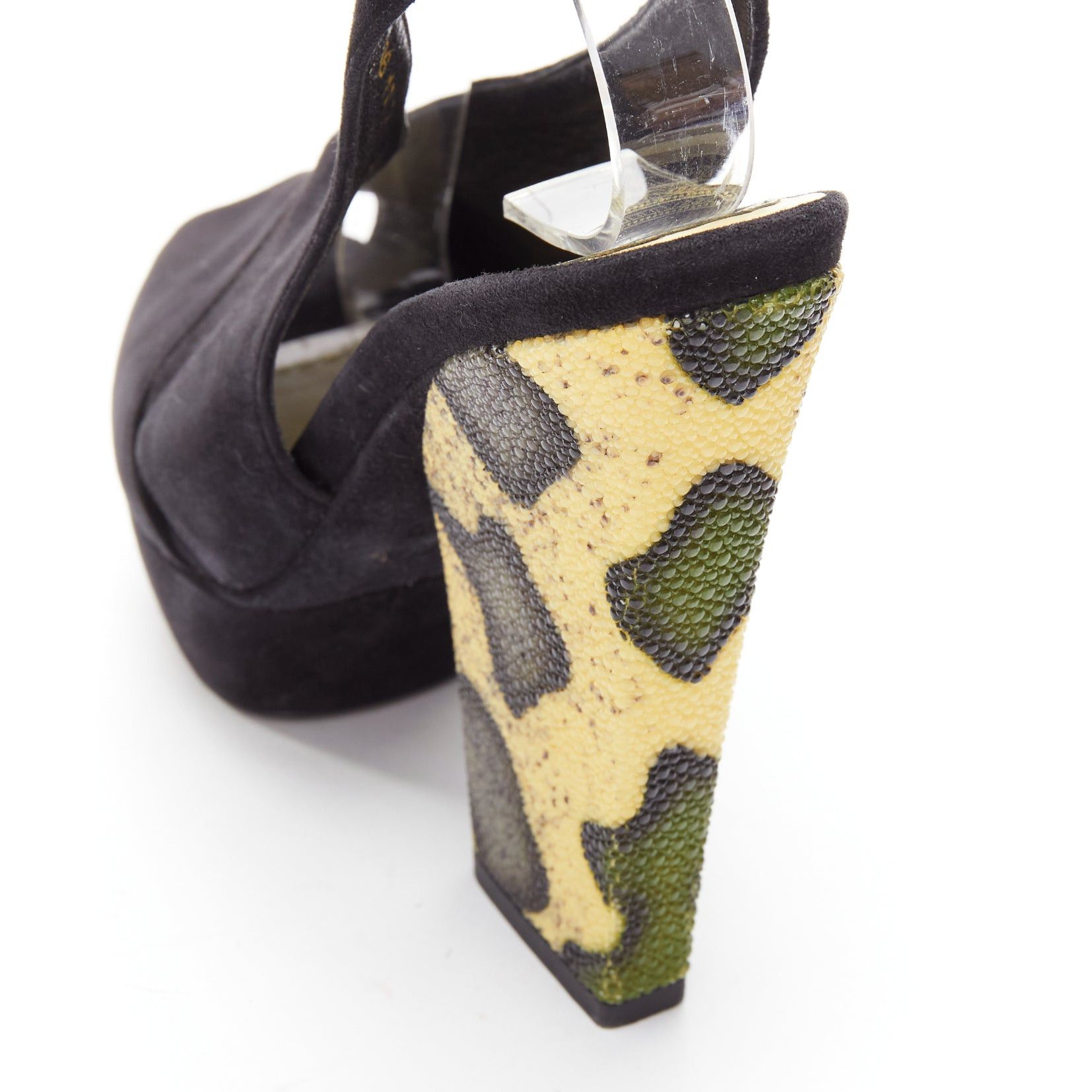 Dior CHRISTIAN DIOR Vintage yellow scaled leather black suede platforms EU38 Size US 8 / IT 38 - 8 Thumbnail