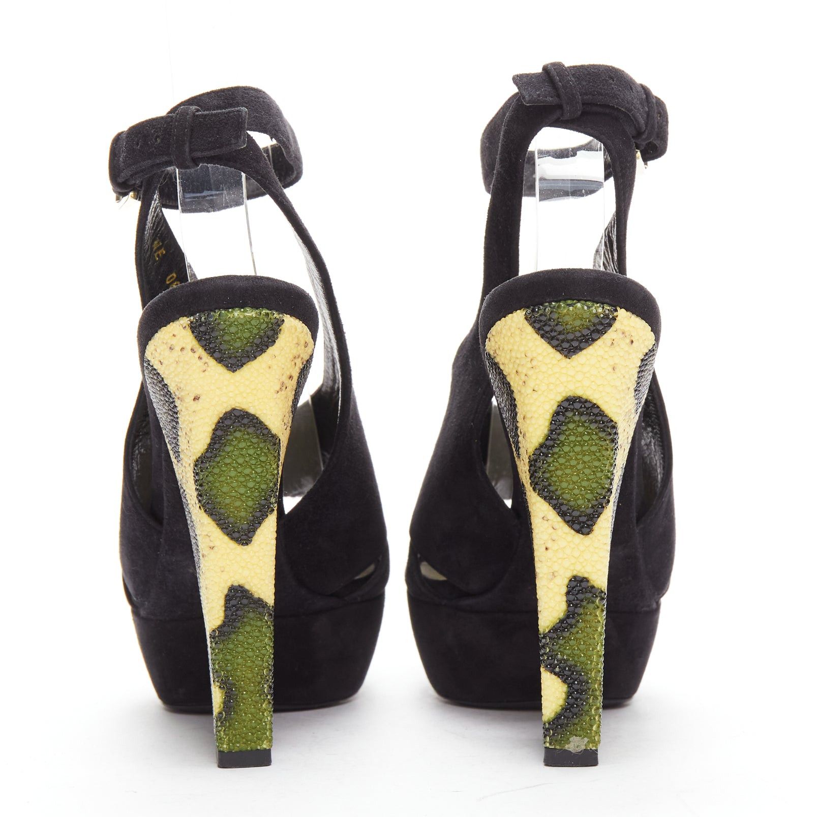 Dior CHRISTIAN DIOR Vintage yellow scaled leather black suede platforms EU38 Size US 8 / IT 38 - 5 Thumbnail