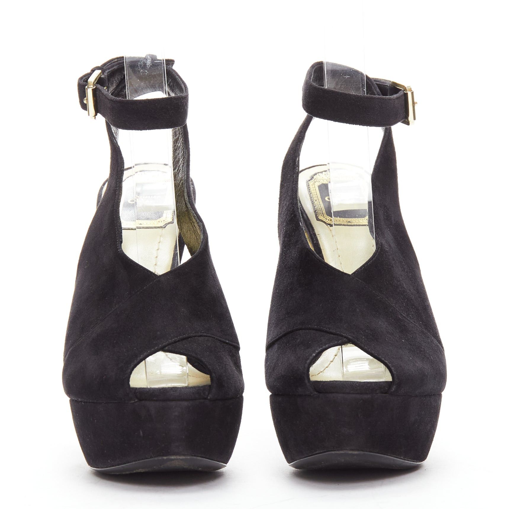 Dior CHRISTIAN DIOR Vintage yellow scaled leather black suede platforms EU38 Size US 8 / IT 38 - 3 Thumbnail