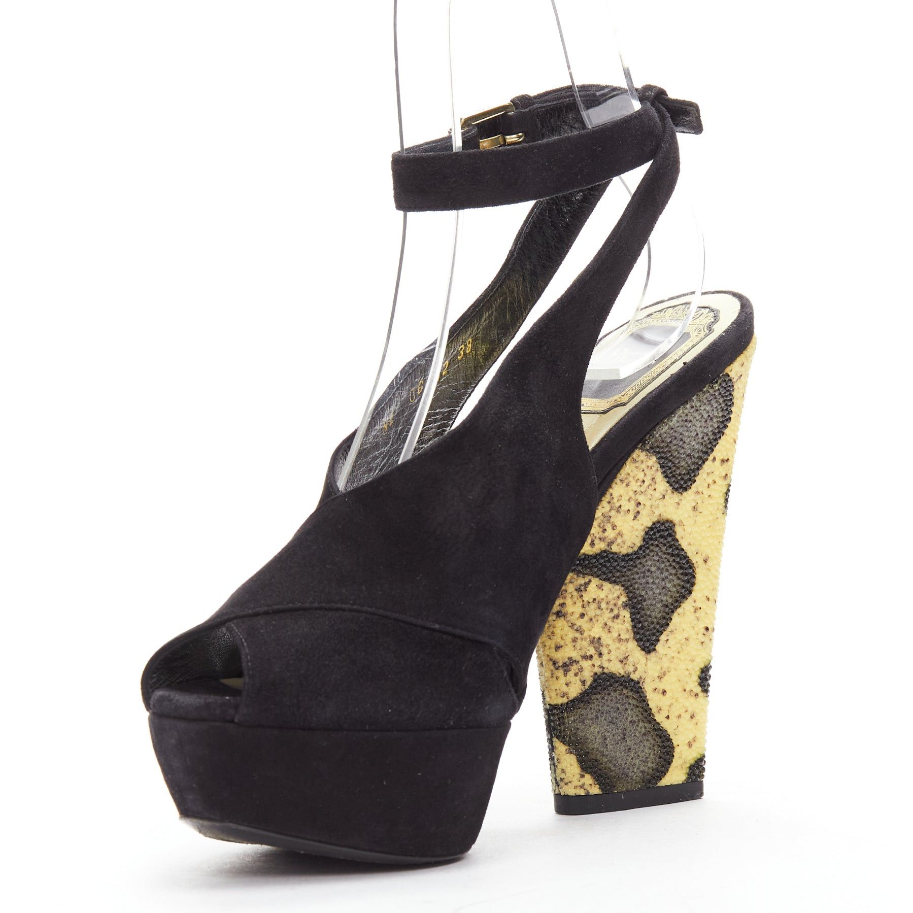 Dior CHRISTIAN DIOR Vintage yellow scaled leather black suede platforms EU38 Size US 8 / IT 38 - 4 Thumbnail