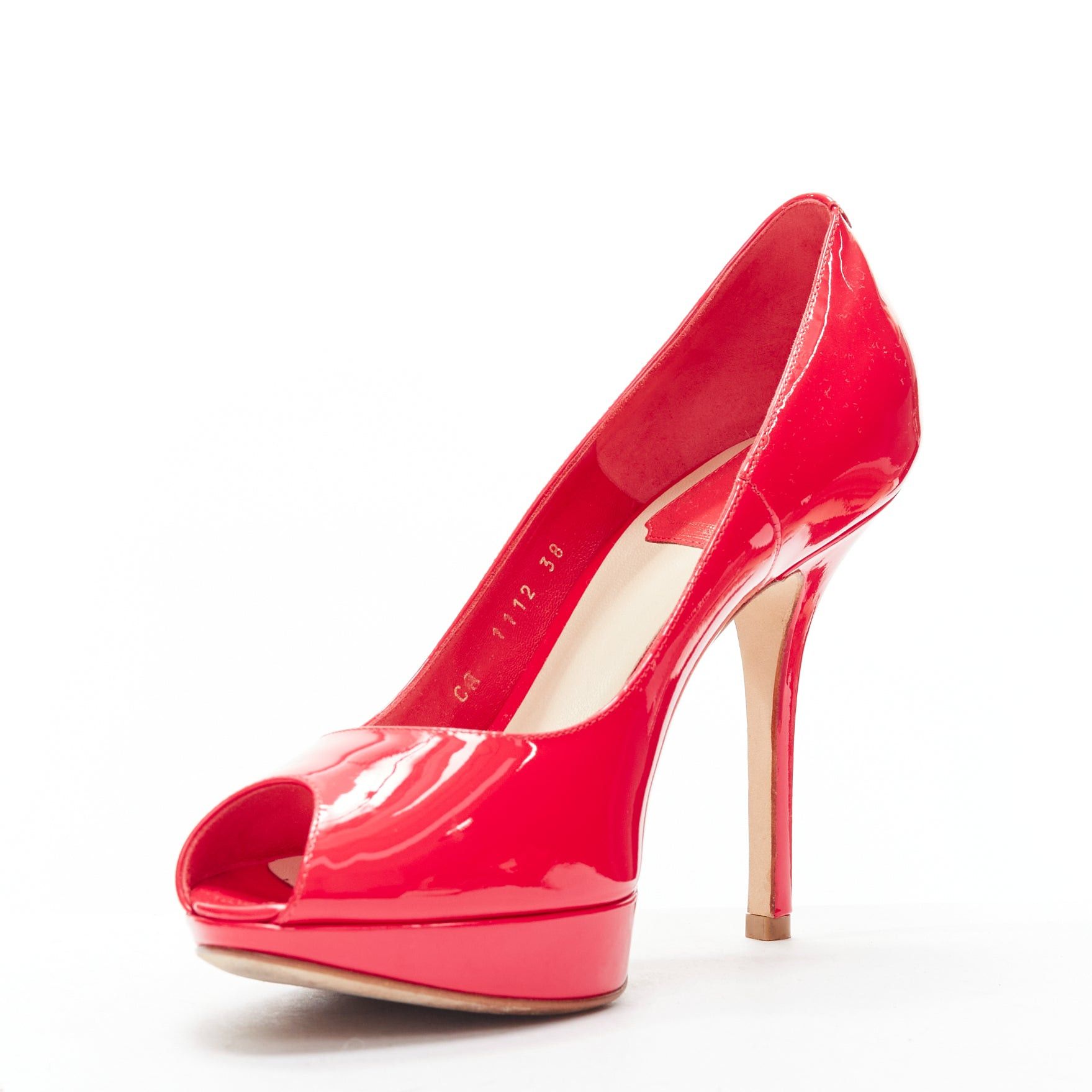 Dior CHRISTIAN DIOR neon pink patent leather peep toe platform pumps EU38 Size US 8 / IT 38 - 4 Thumbnail