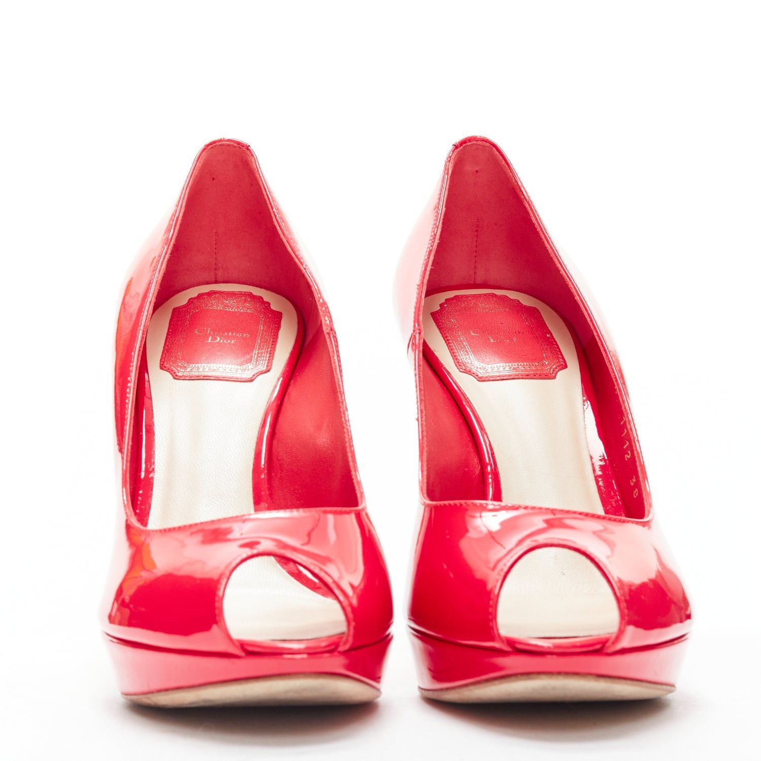 Dior CHRISTIAN DIOR neon pink patent leather peep toe platform pumps EU38 Size US 8 / IT 38 - 3 Thumbnail