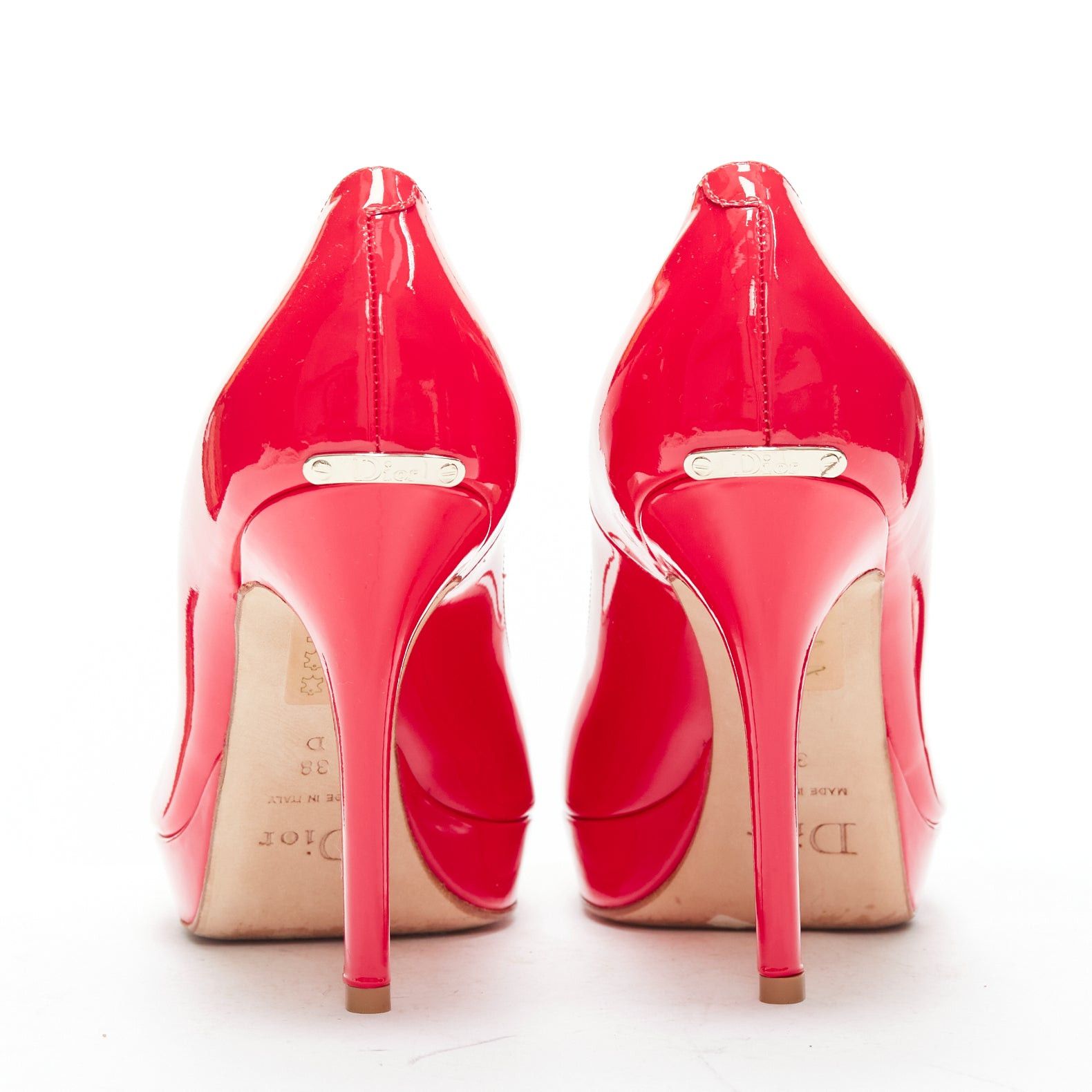 Dior CHRISTIAN DIOR neon pink patent leather peep toe platform pumps EU38 Size US 8 / IT 38 - 5 Thumbnail