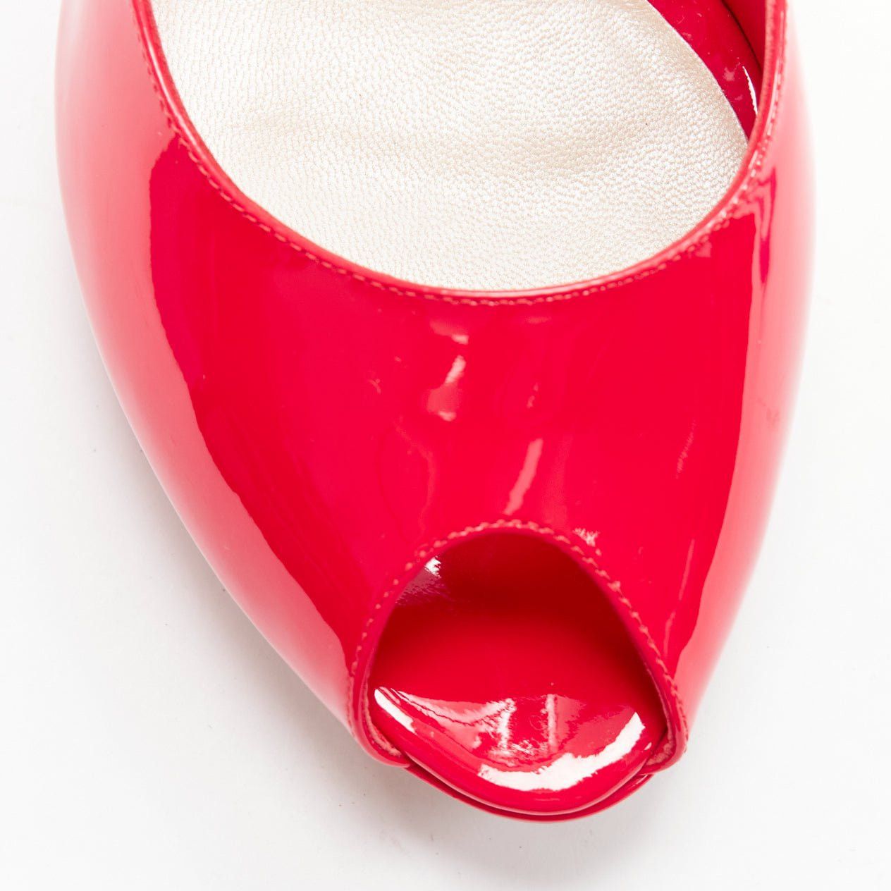 Dior CHRISTIAN DIOR neon pink patent leather peep toe platform pumps EU38 Size US 8 / IT 38 - 6 Thumbnail