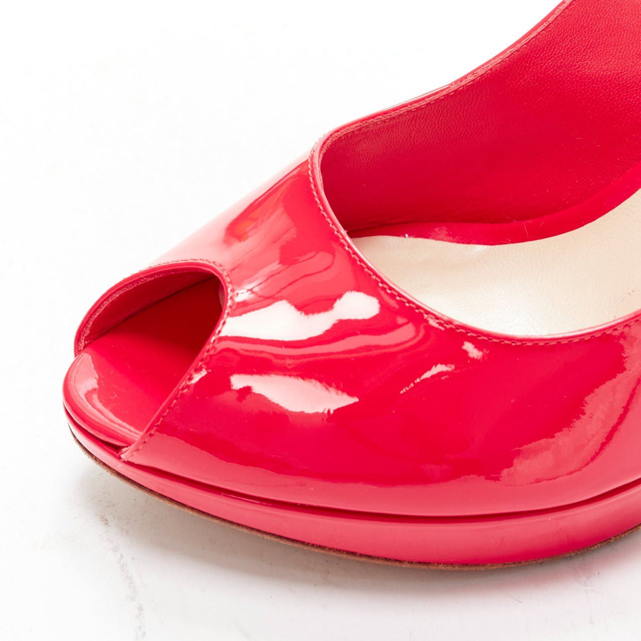Dior CHRISTIAN DIOR neon pink patent leather peep toe platform pumps EU38 Size US 8 / IT 38 - 7 Thumbnail