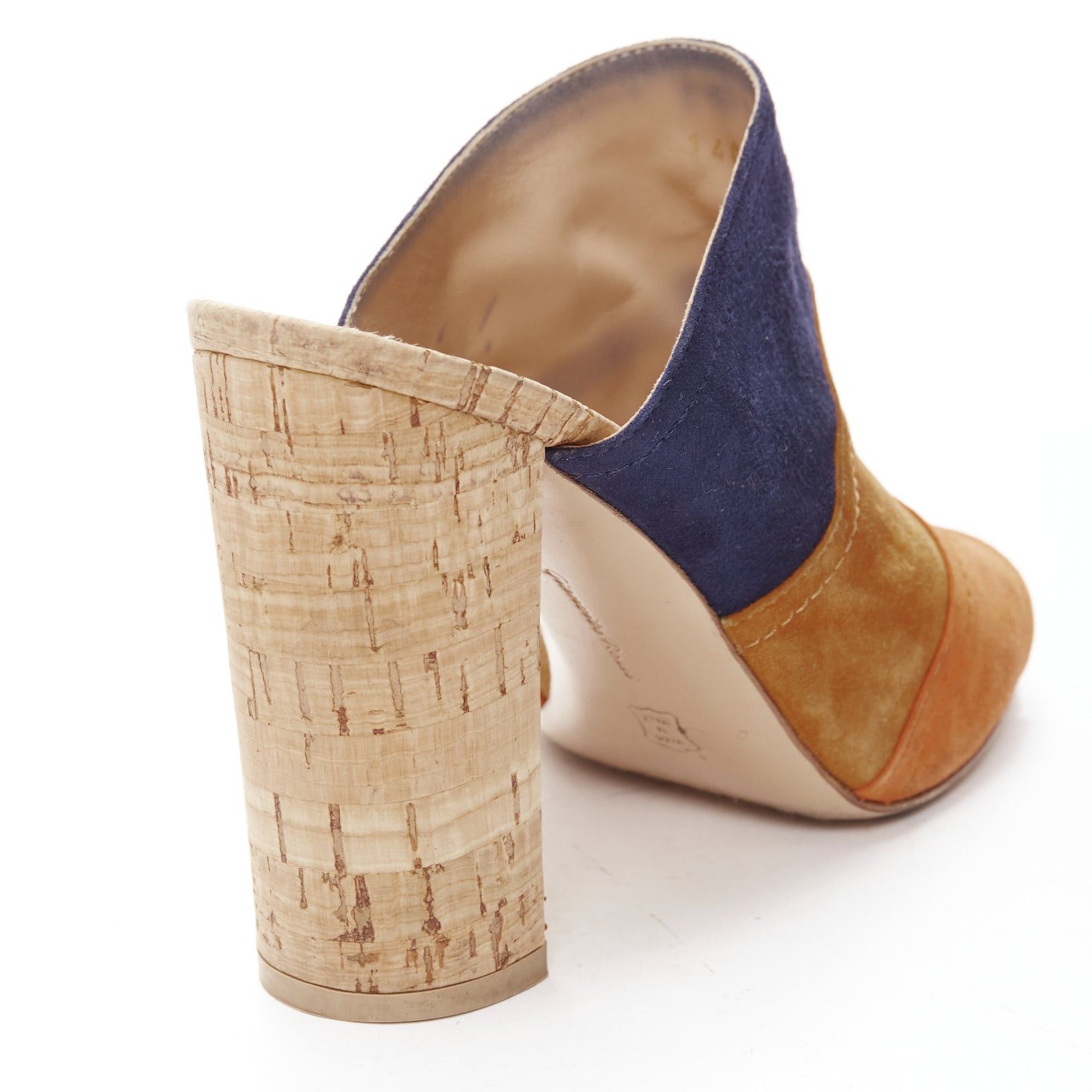 Gianvito Rossi GIANVITO ROSSI orange brown navy suede leather color block cork mules EU37 Size US 7 / IT 37 - 8 Thumbnail