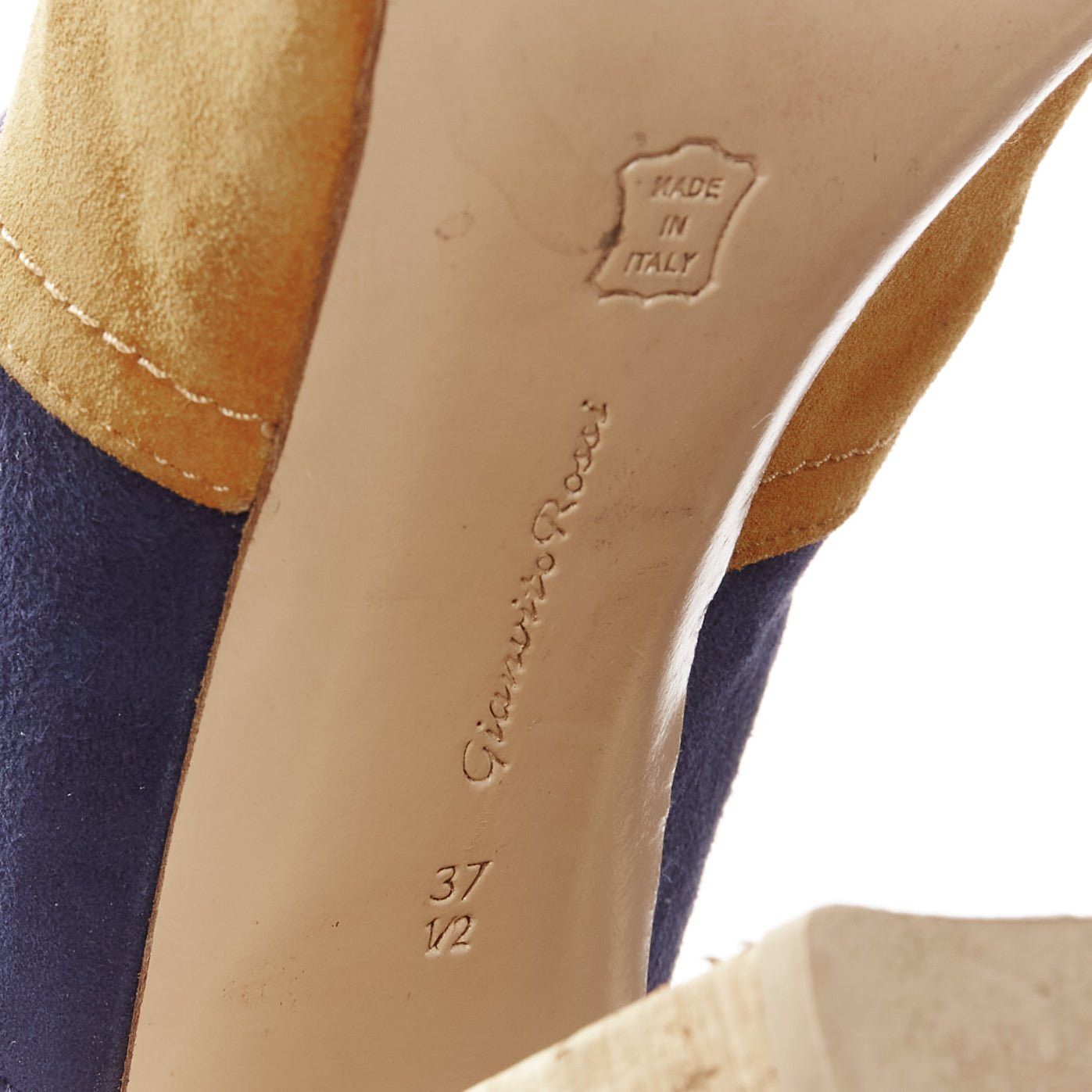 Gianvito Rossi GIANVITO ROSSI orange brown navy suede leather color block cork mules EU37 Size US 7 / IT 37 - 10 Thumbnail