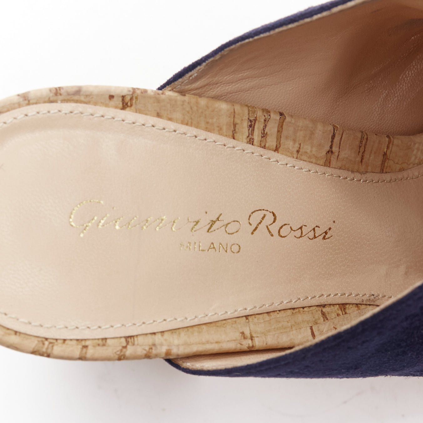 Gianvito Rossi GIANVITO ROSSI orange brown navy suede leather color block cork mules EU37 Size US 7 / IT 37 - 9 Thumbnail