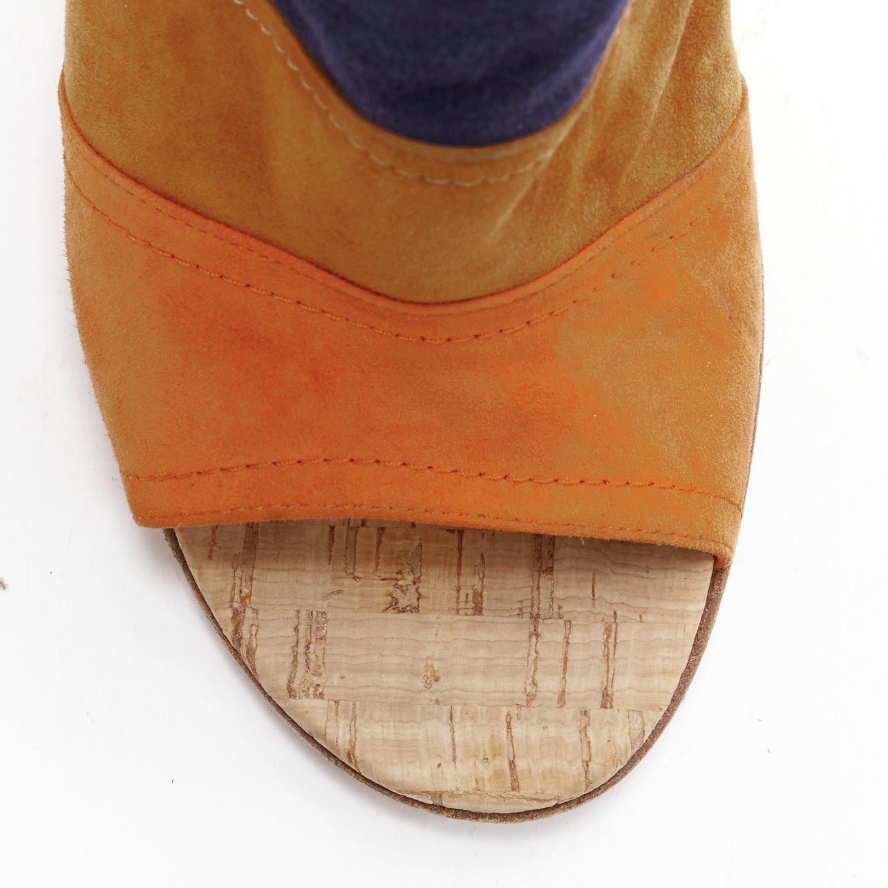 Gianvito Rossi GIANVITO ROSSI orange brown navy suede leather color block cork mules EU37 Size US 7 / IT 37 - 6 Thumbnail