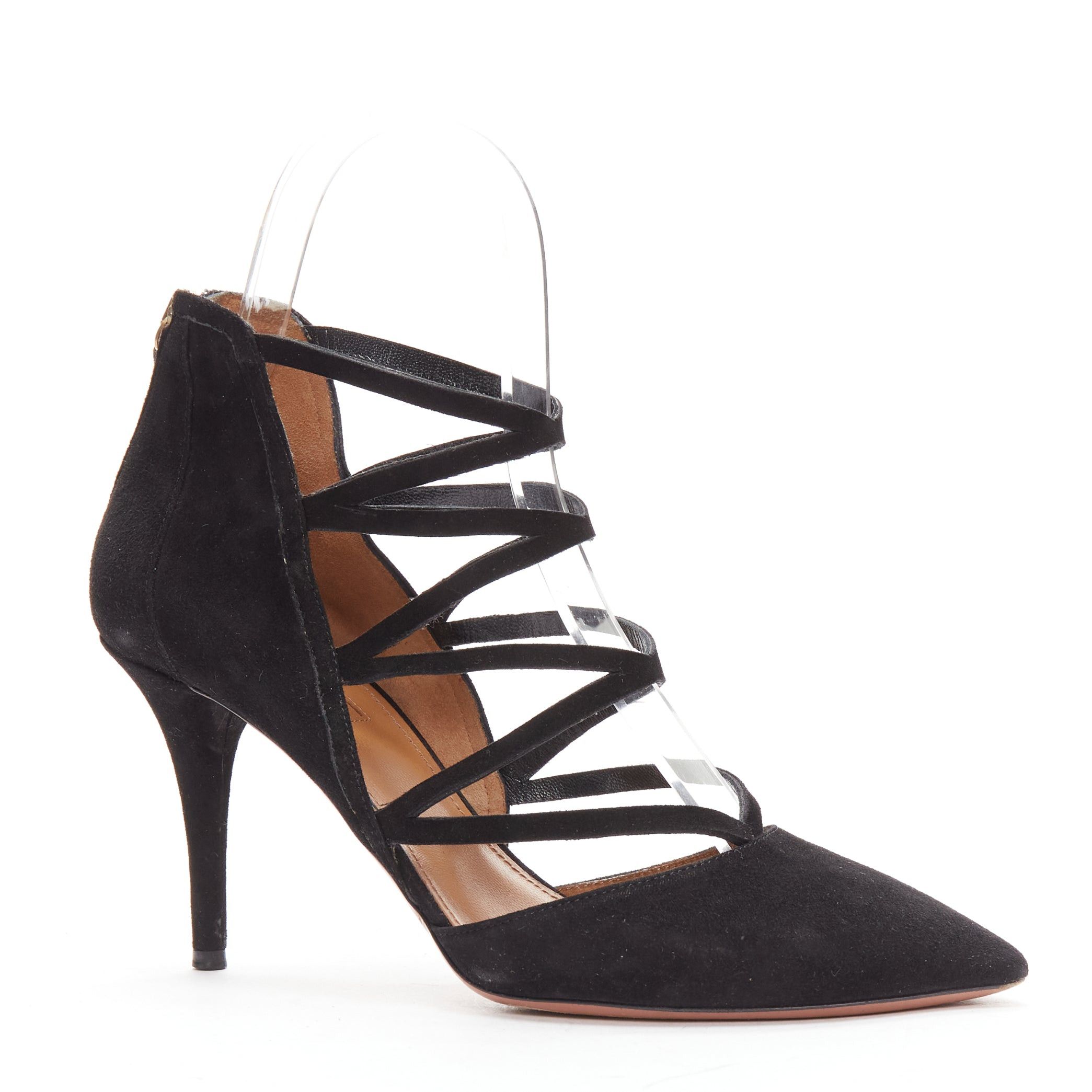 Aquazzura AQUAZZURA Electric black suede criss cross strappy booties pump EU38 Size US 8 / IT 38 - 2 Thumbnail