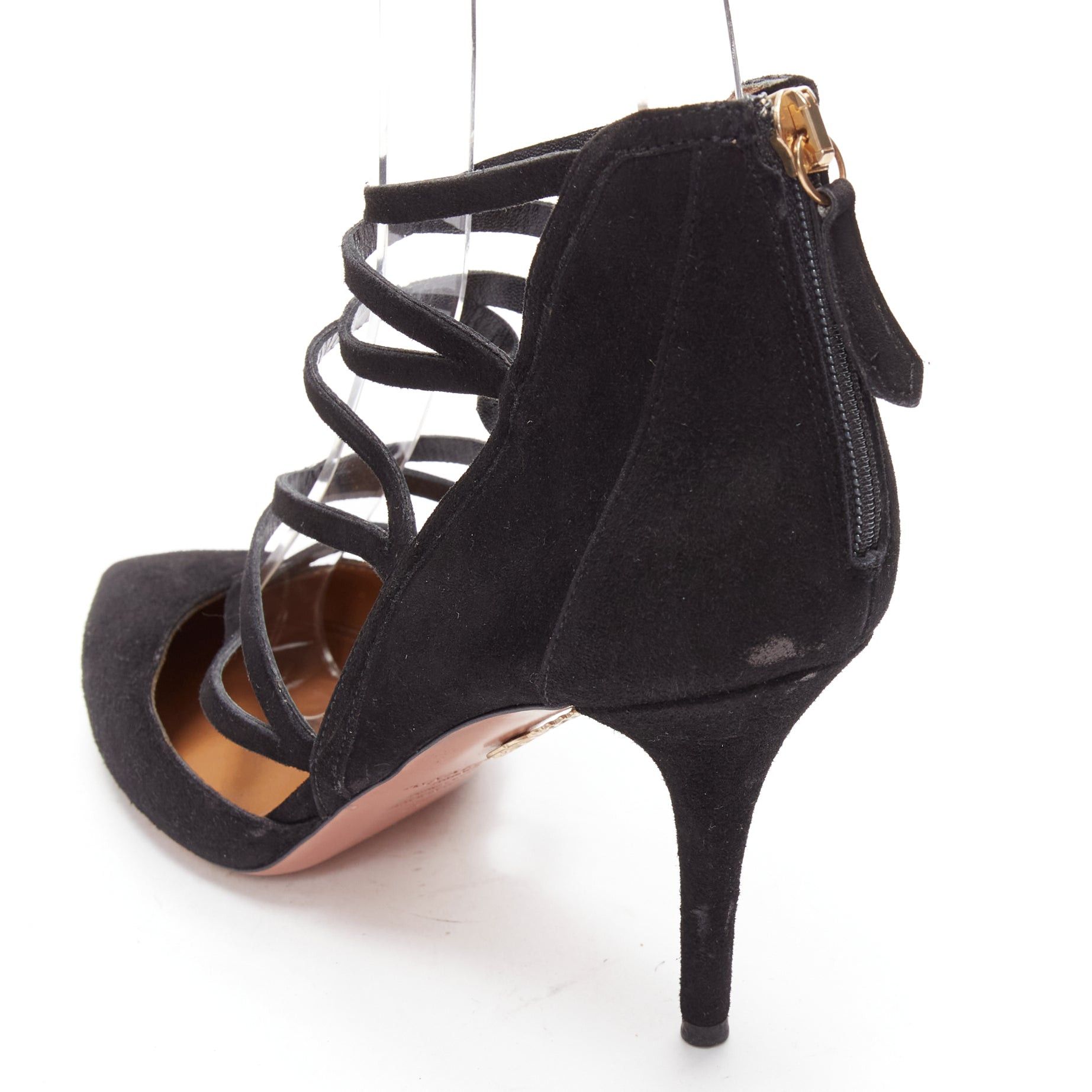 Aquazzura AQUAZZURA Electric black suede criss cross strappy booties pump EU38 Size US 8 / IT 38 - 8 Thumbnail