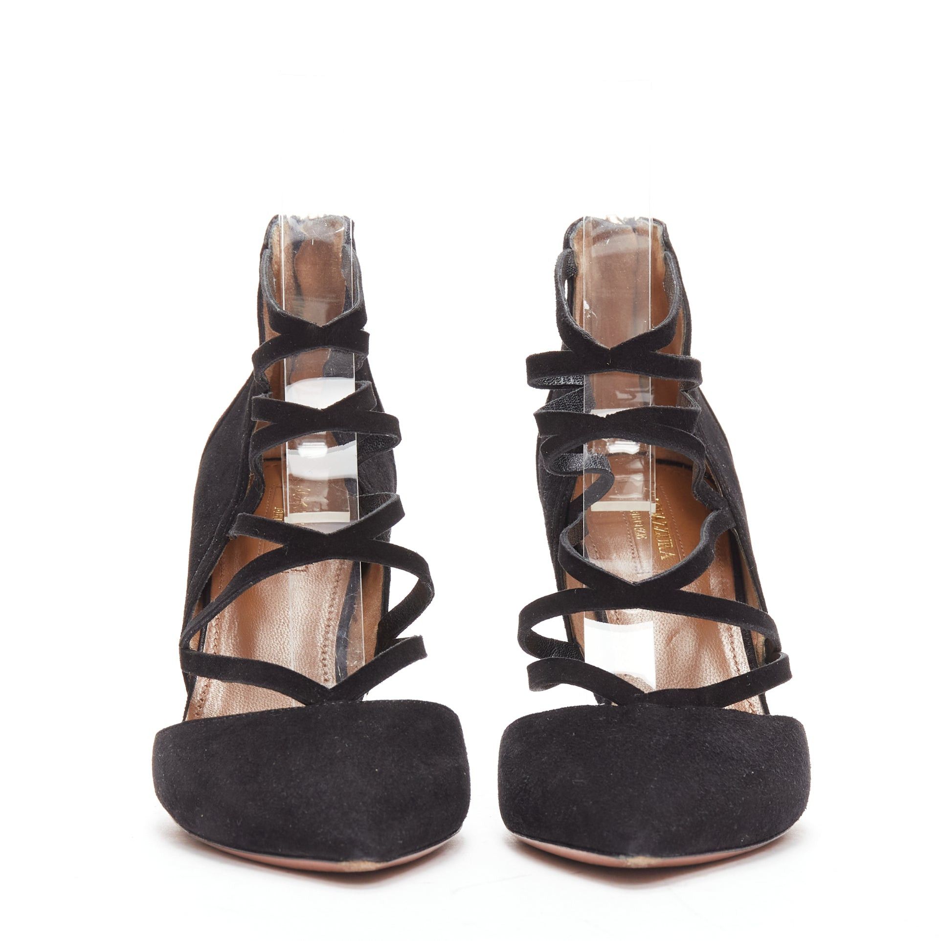 Aquazzura AQUAZZURA Electric black suede criss cross strappy booties pump EU38 Size US 8 / IT 38 - 3 Thumbnail