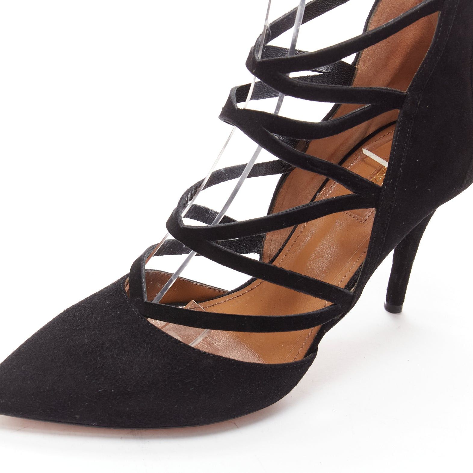 Aquazzura AQUAZZURA Electric black suede criss cross strappy booties pump EU38 Size US 8 / IT 38 - 7 Thumbnail
