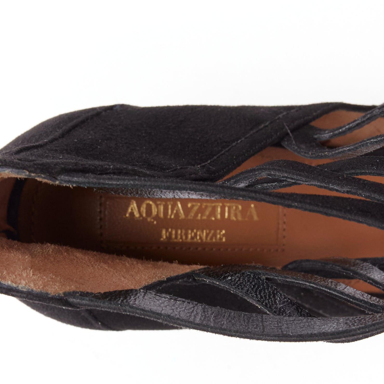Aquazzura AQUAZZURA Electric black suede criss cross strappy booties pump EU38 Size US 8 / IT 38 - 9 Thumbnail