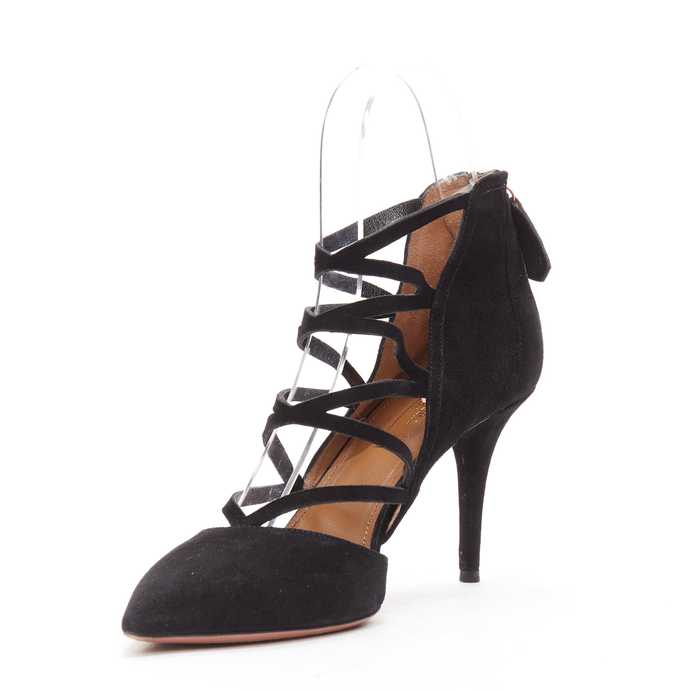Aquazzura AQUAZZURA Electric black suede criss cross strappy booties pump EU38 Size US 8 / IT 38 - 4 Thumbnail