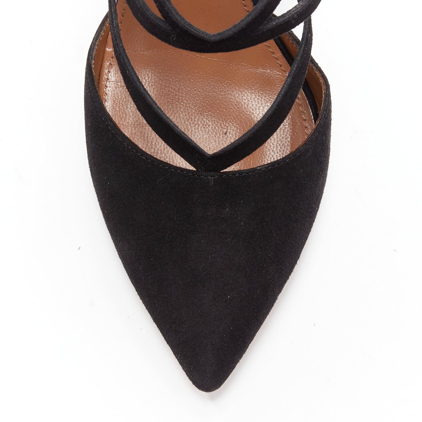 Aquazzura AQUAZZURA Electric black suede criss cross strappy booties pump EU38 Size US 8 / IT 38 - 6 Thumbnail