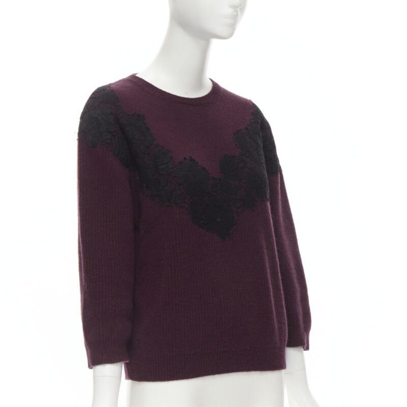 Valentino VALENTINO burgundy red virgin wool cashmere black lace applique sweater XL Size XL / US 12-14 / IT 48-50 - 3 Thumbnail