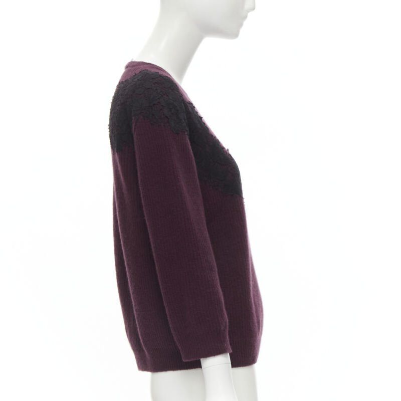 Valentino VALENTINO burgundy red virgin wool cashmere black lace applique sweater XL Size XL / US 12-14 / IT 48-50 - 4 Thumbnail