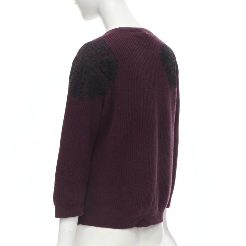Valentino VALENTINO burgundy red virgin wool cashmere black lace applique sweater XL Size XL / US 12-14 / IT 48-50 - 6 Thumbnail