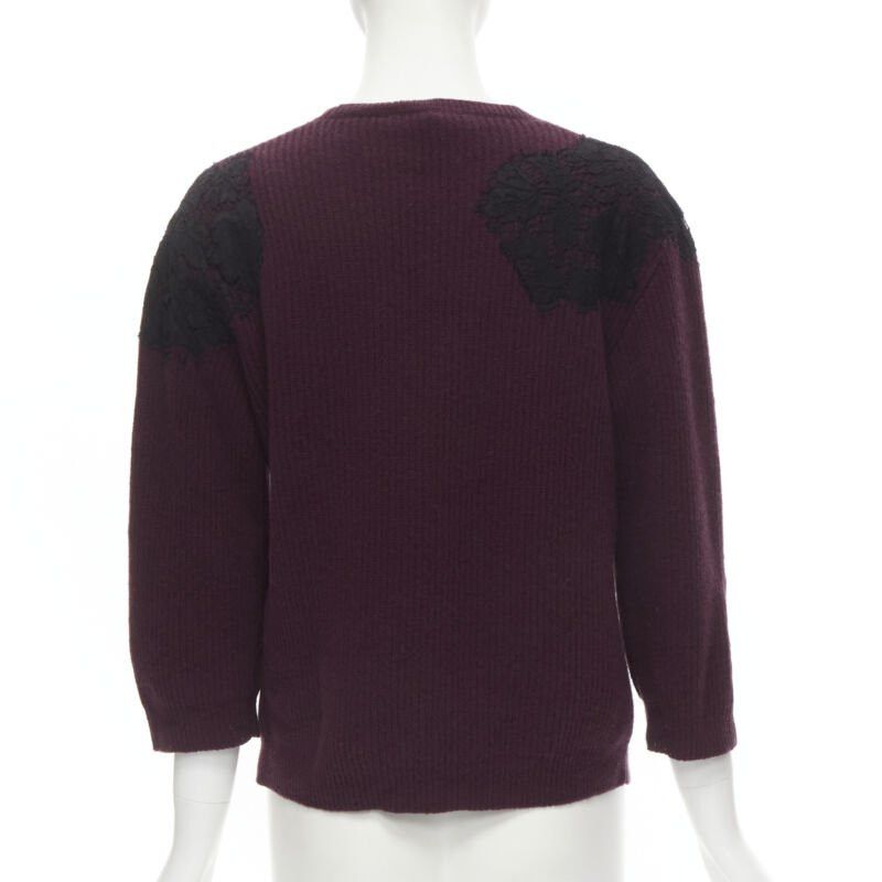 Valentino VALENTINO burgundy red virgin wool cashmere black lace applique sweater XL Size XL / US 12-14 / IT 48-50 - 5 Thumbnail