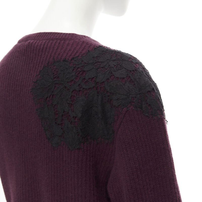 Valentino VALENTINO burgundy red virgin wool cashmere black lace applique sweater XL Size XL / US 12-14 / IT 48-50 - 8 Thumbnail