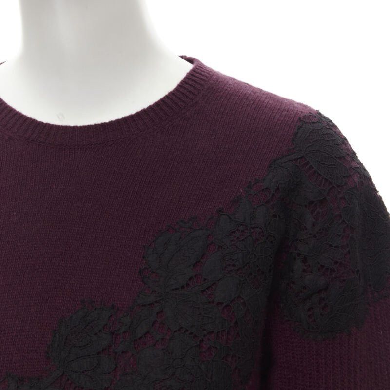 Valentino VALENTINO burgundy red virgin wool cashmere black lace applique sweater XL Size XL / US 12-14 / IT 48-50 - 7 Thumbnail