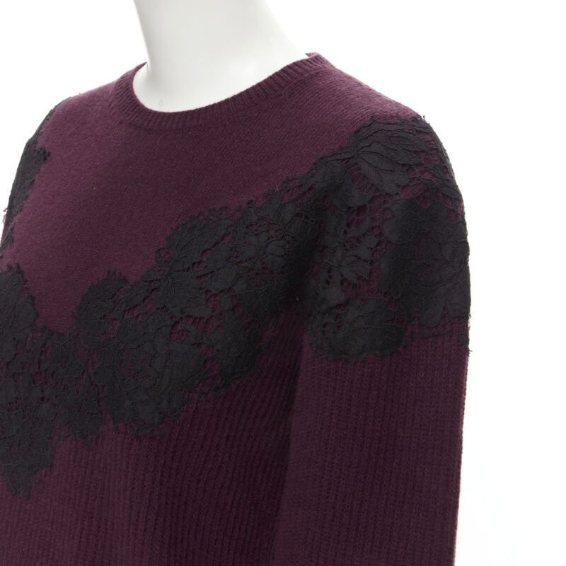 Valentino VALENTINO burgundy red virgin wool cashmere black lace applique sweater XL Size XL / US 12-14 / IT 48-50 - 2 Thumbnail