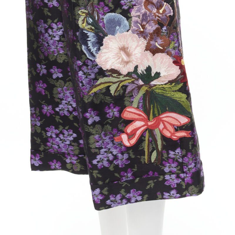 Gucci new GUCCI 2017 purple floral jacquard embroidery patch culotte shorts IT40 S Size 27" / US 4 / IT 40 - 2 Thumbnail