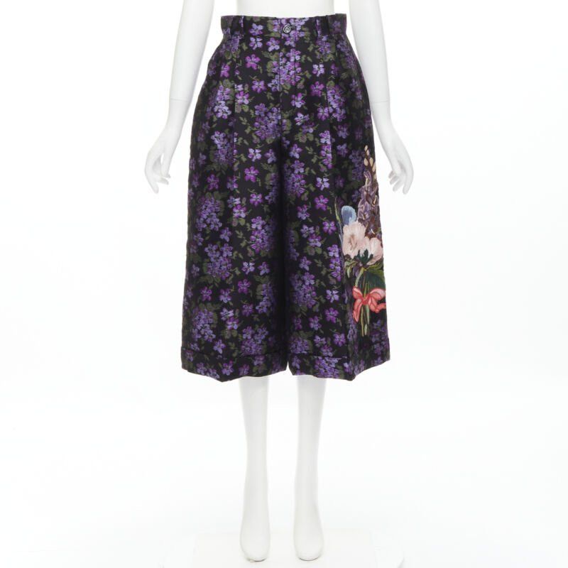 Gucci new GUCCI 2017 purple floral jacquard embroidery patch culotte shorts IT40 S Size 27" / US 4 / IT 40 - 11 Thumbnail