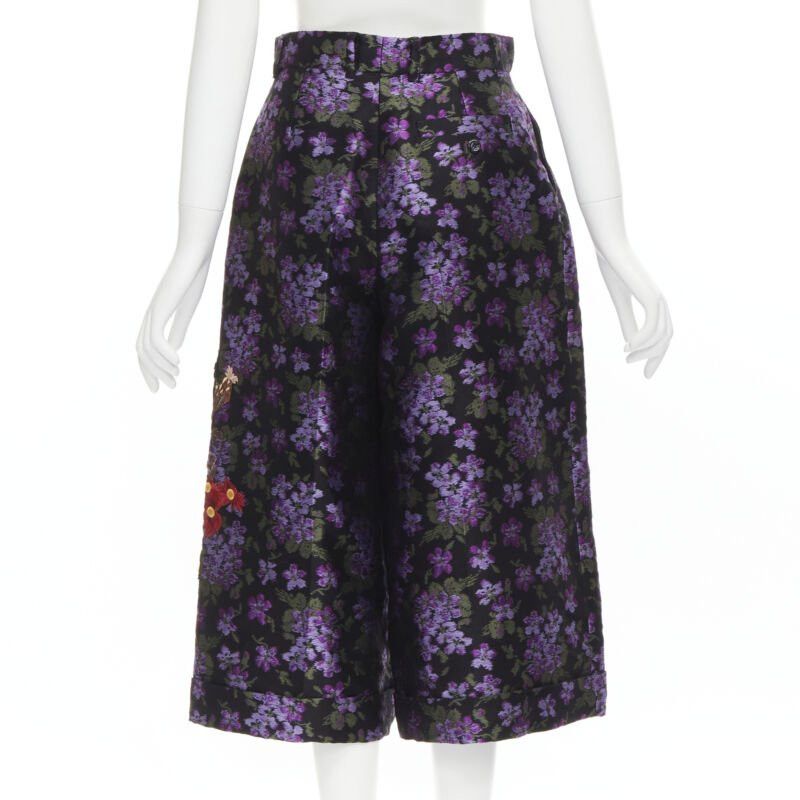 Gucci new GUCCI 2017 purple floral jacquard embroidery patch culotte shorts IT40 S Size 27" / US 4 / IT 40 - 5 Thumbnail
