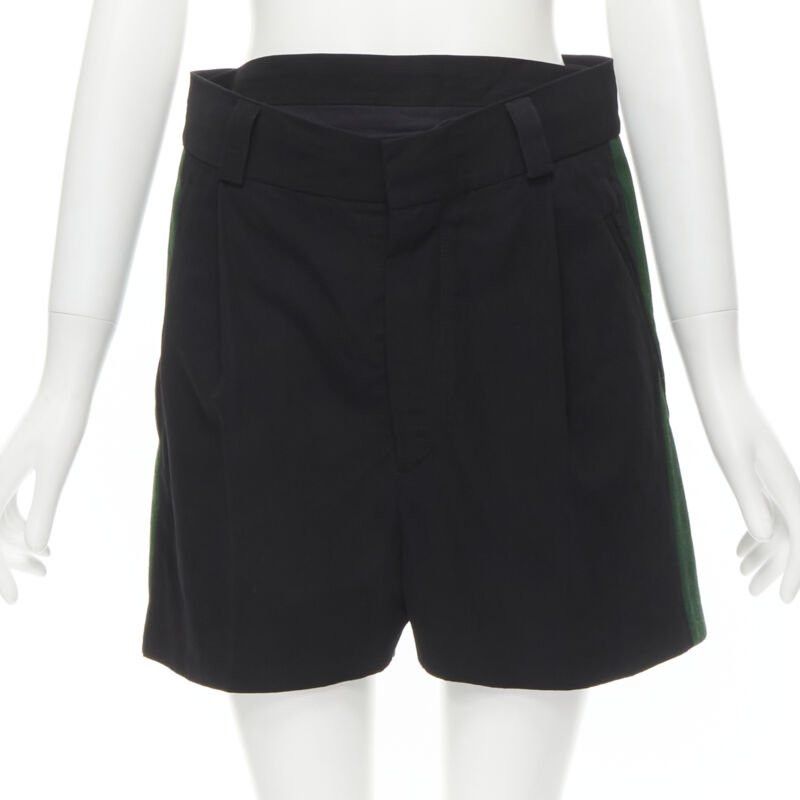 Haider Ackermann HAIDER ACKERMANN black green grosgrain trimmed side pleated front shorts FR34 XS Size 25" / US 0 / IT 36 - 3 Thumbnail
