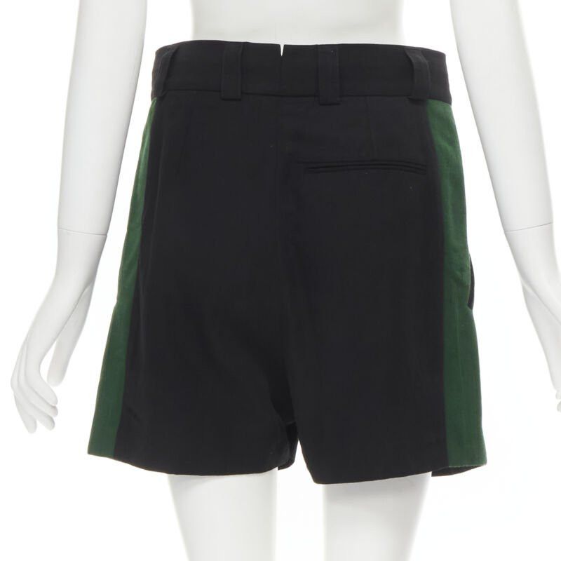 Haider Ackermann HAIDER ACKERMANN black green grosgrain trimmed side pleated front shorts FR34 XS Size 25" / US 0 / IT 36 - 5 Thumbnail
