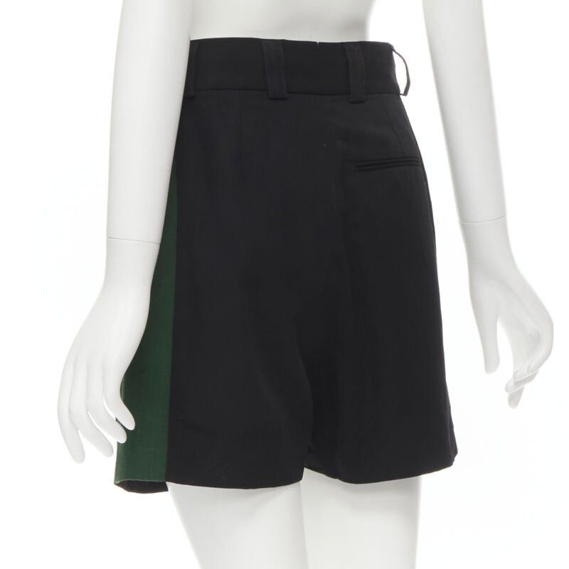 Haider Ackermann HAIDER ACKERMANN black green grosgrain trimmed side pleated front shorts FR34 XS Size 25" / US 0 / IT 36 - 6 Thumbnail
