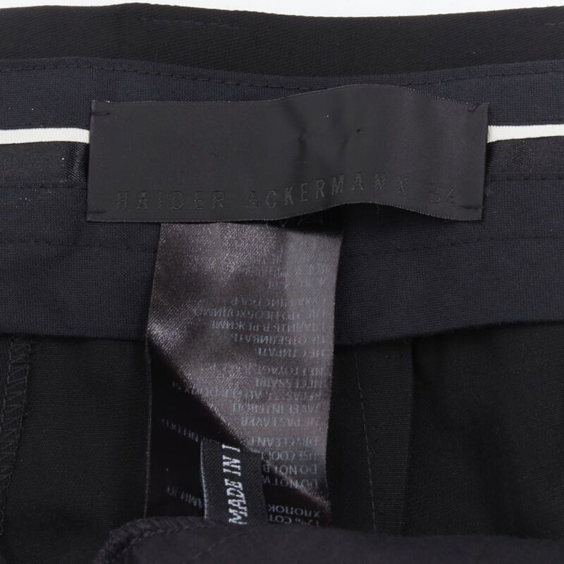 Haider Ackermann HAIDER ACKERMANN black green grosgrain trimmed side pleated front shorts FR34 XS Size 25" / US 0 / IT 36 - 8 Thumbnail